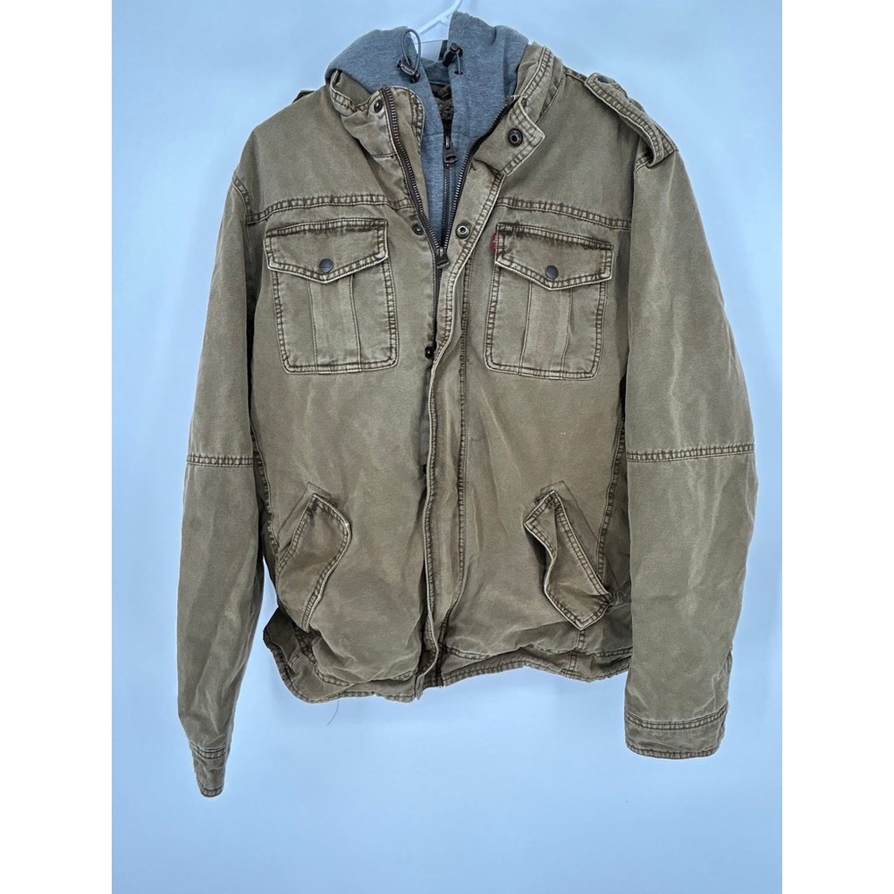 Levis Mens Large Sherpa Lined Utility Field Jacket Hooded Military Workwear